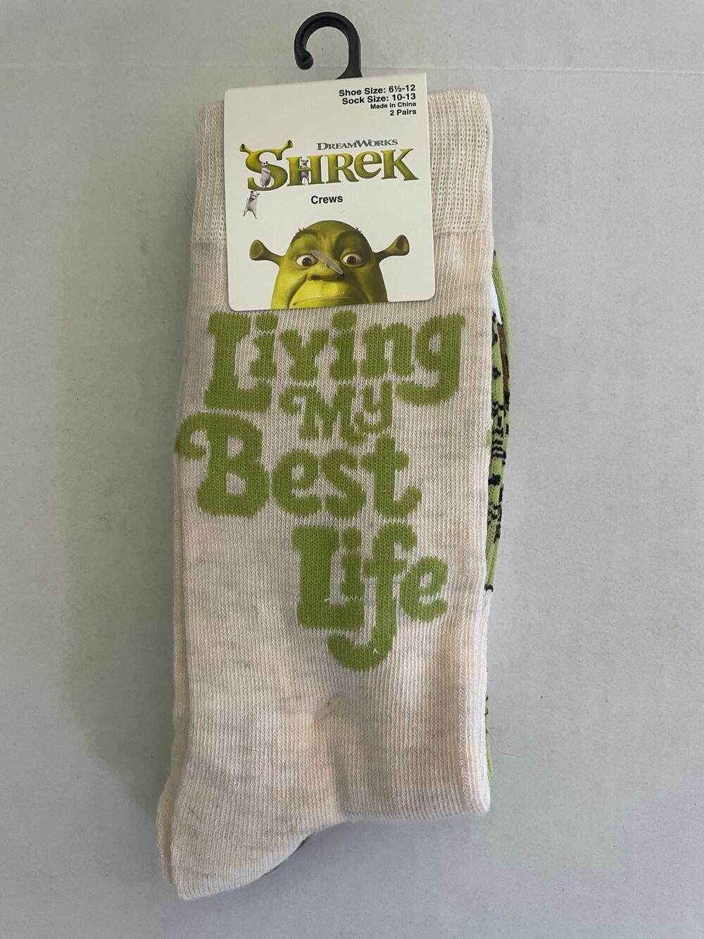 Shrek Living My Best Life Ogre 2 pair crew socks NEW